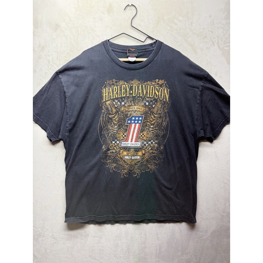 VTG Harley Davidson Shirt Mens 2XL Black Graphic Short Sleeve Y2K Overseas USA